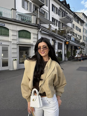 Oversized Collar Belted Cropped Jacket