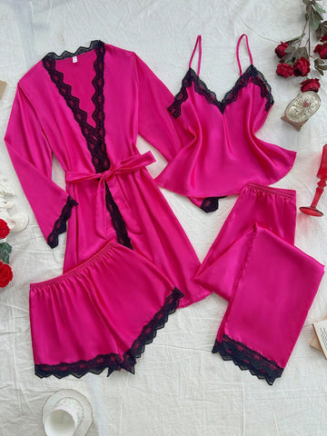Lace Trim Satin Pajama Set