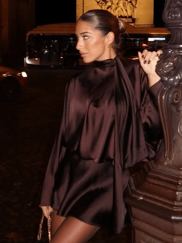 Elegant Satin Pussybow Mini Dress