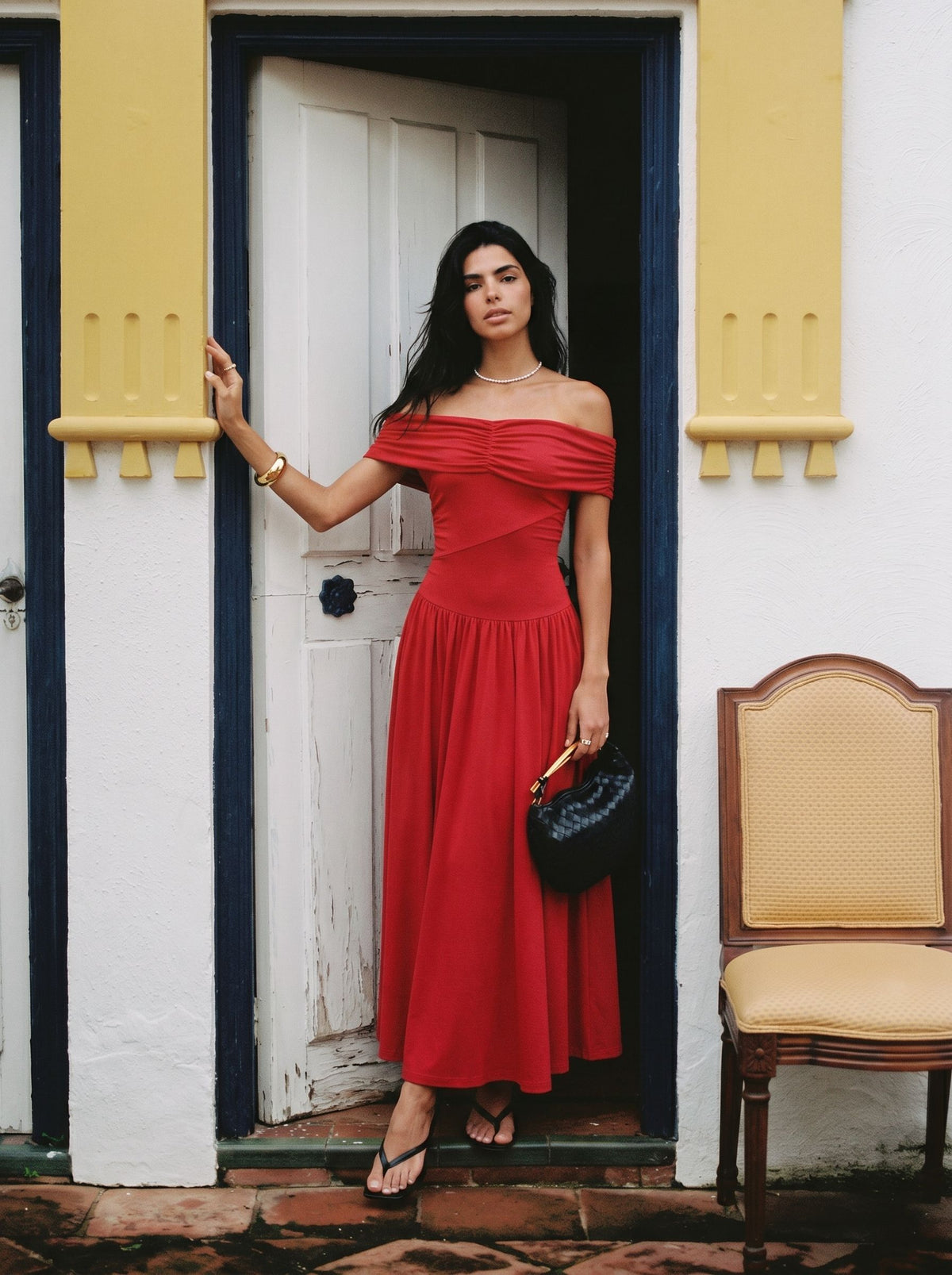 Elegant Off Shoulder Ruched Midi Dress