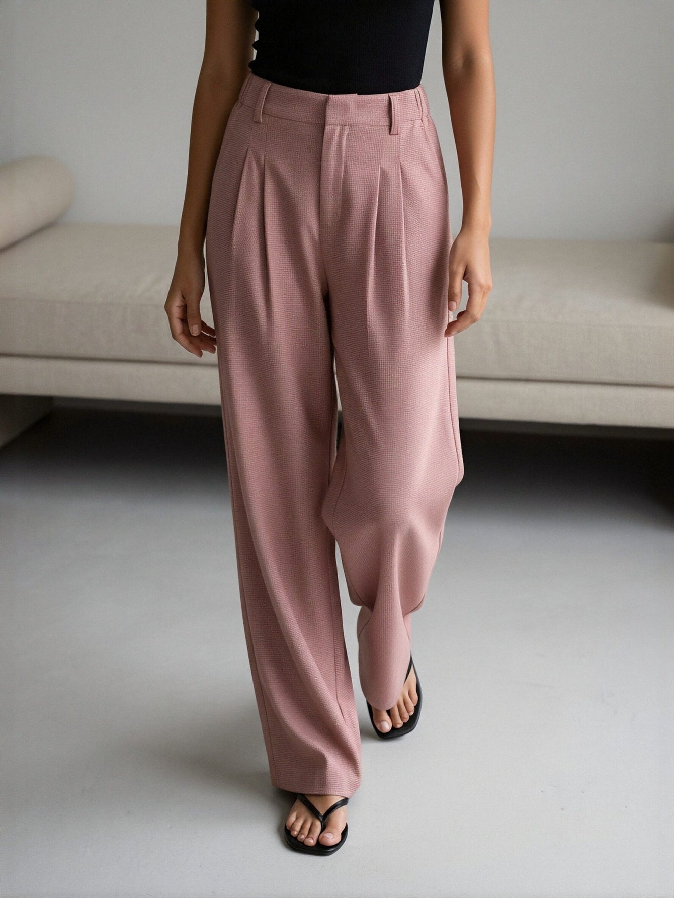 High-Waisted Wide-Leg Casual Pants-Pink