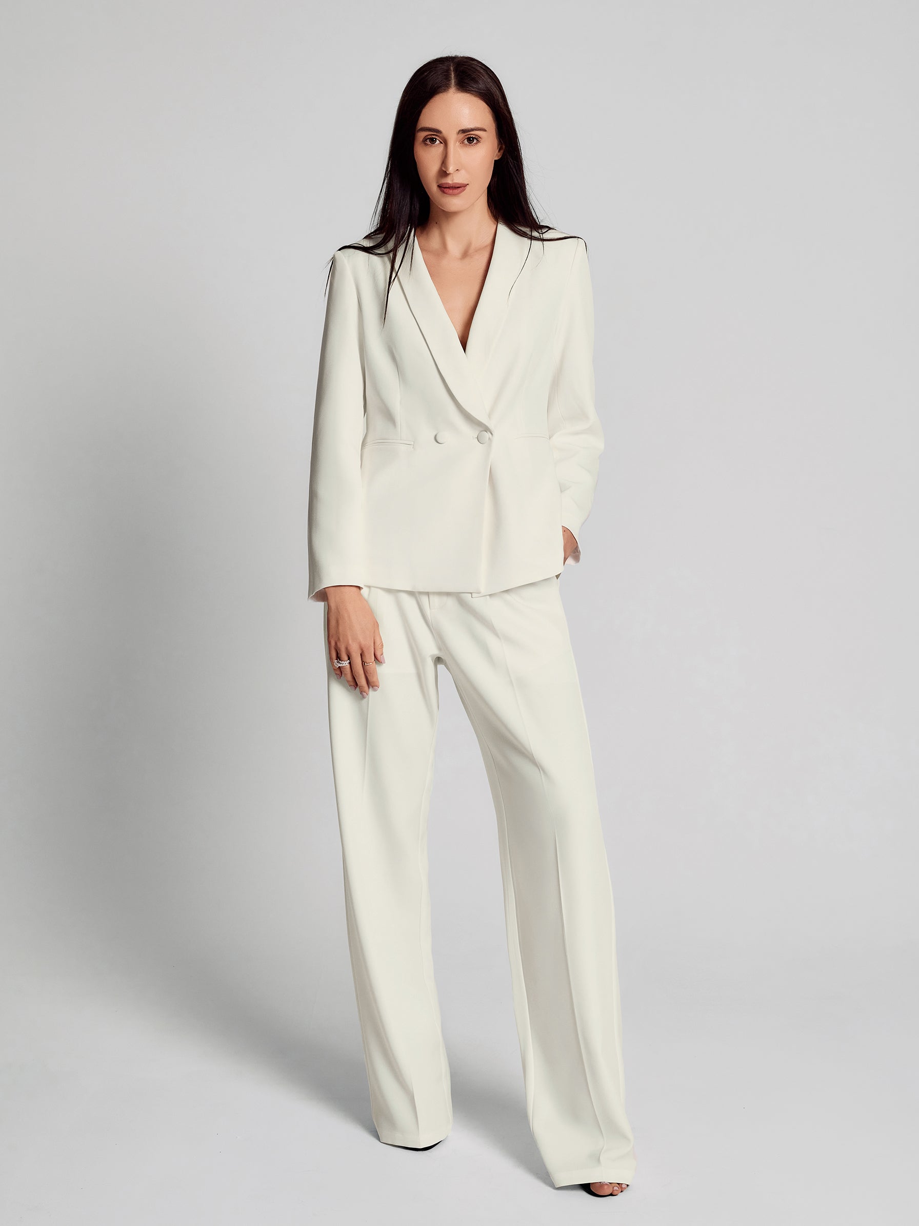 SAÏA Pleated High-Waisted Elegant Pants-White