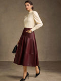 Elegant High Waisted Faux Leather Skirt