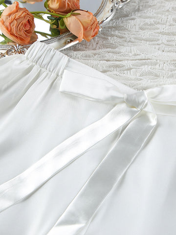 Feather Trim Satin Pajama Set