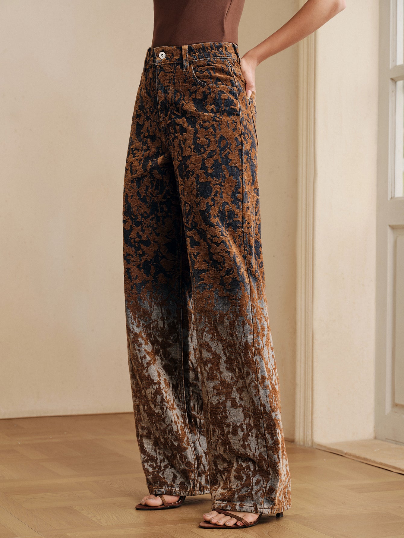 High Waisted Floral Print Jeans