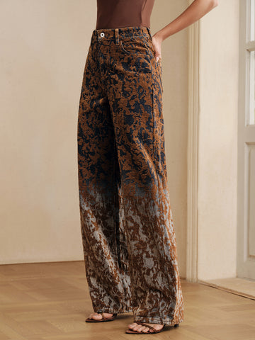 High Waisted Floral Print Jeans