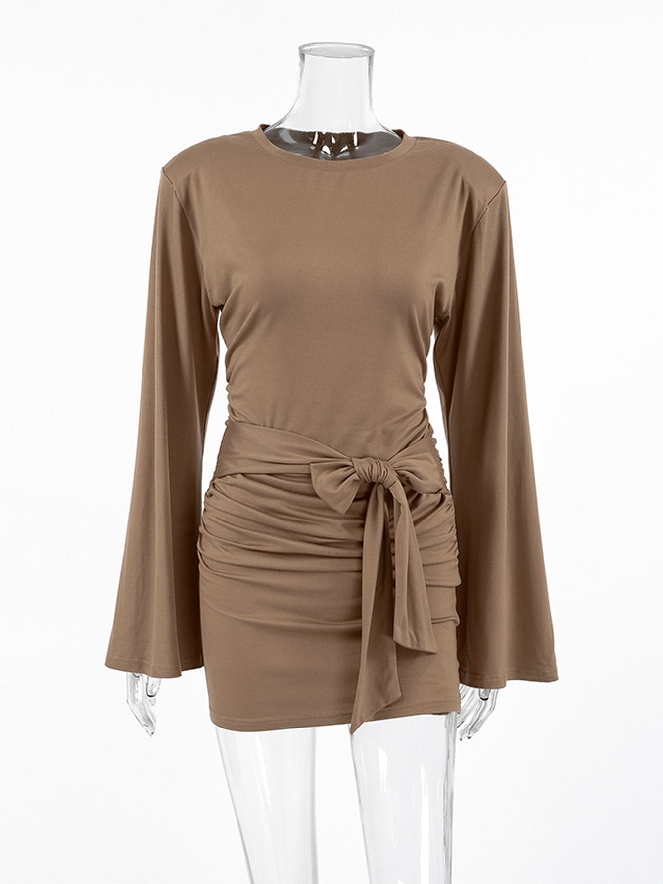 Ruched Tie Waist Mini Dress