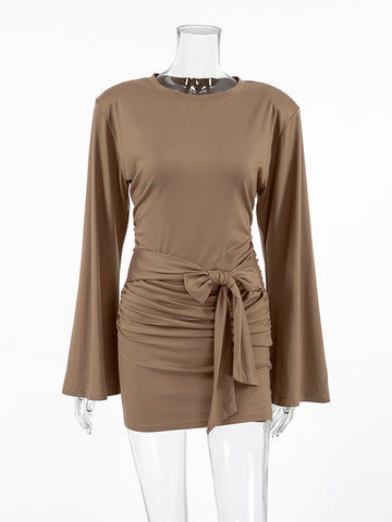 Ruched Tie Waist Mini Dress