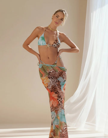 Tropical Leopard Print Bikini Three Piece Set