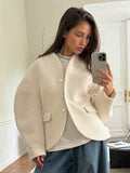 Textured Wool Blend Cropped Coat
