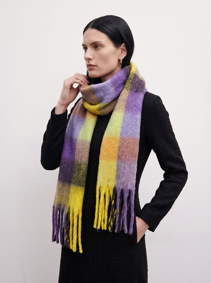 Cozy Soft Plaid Fringed Scarf