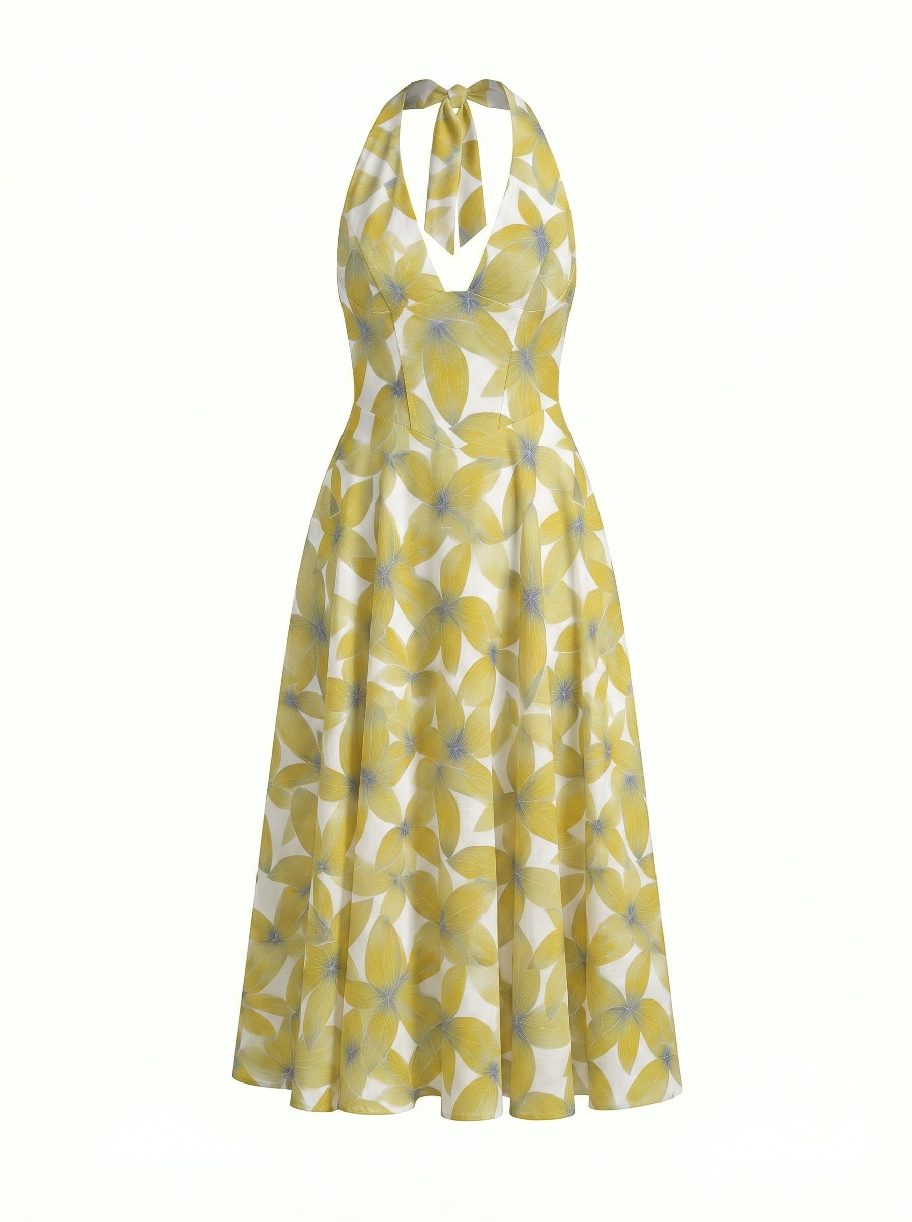 Floral Print Halter Neck Tie Back Midi Dress