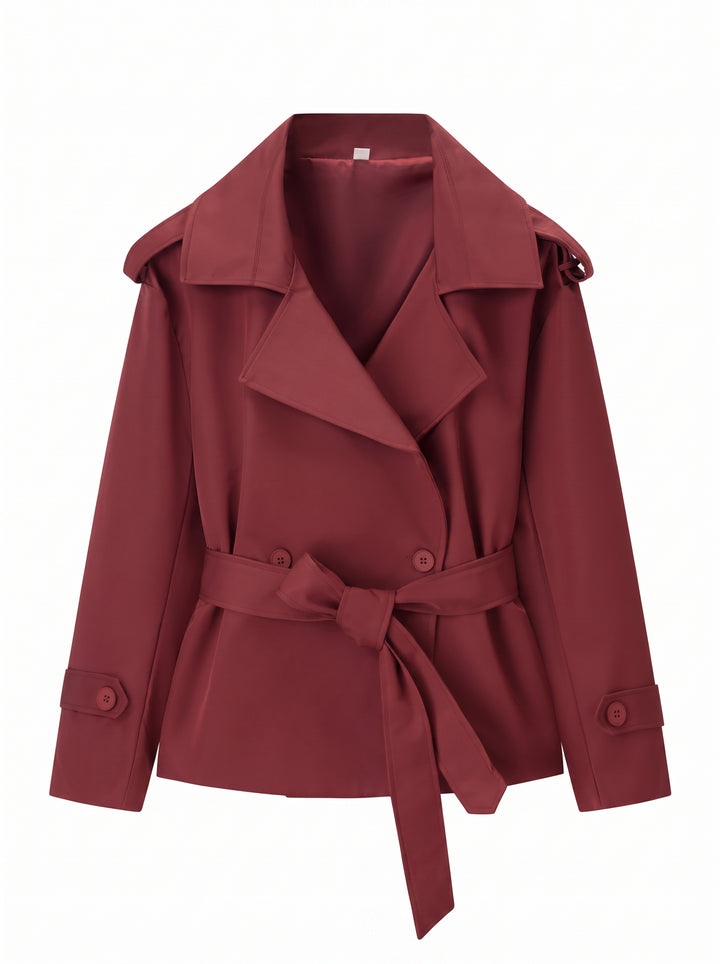 Cropped Belted Double Breasted Trench Coat