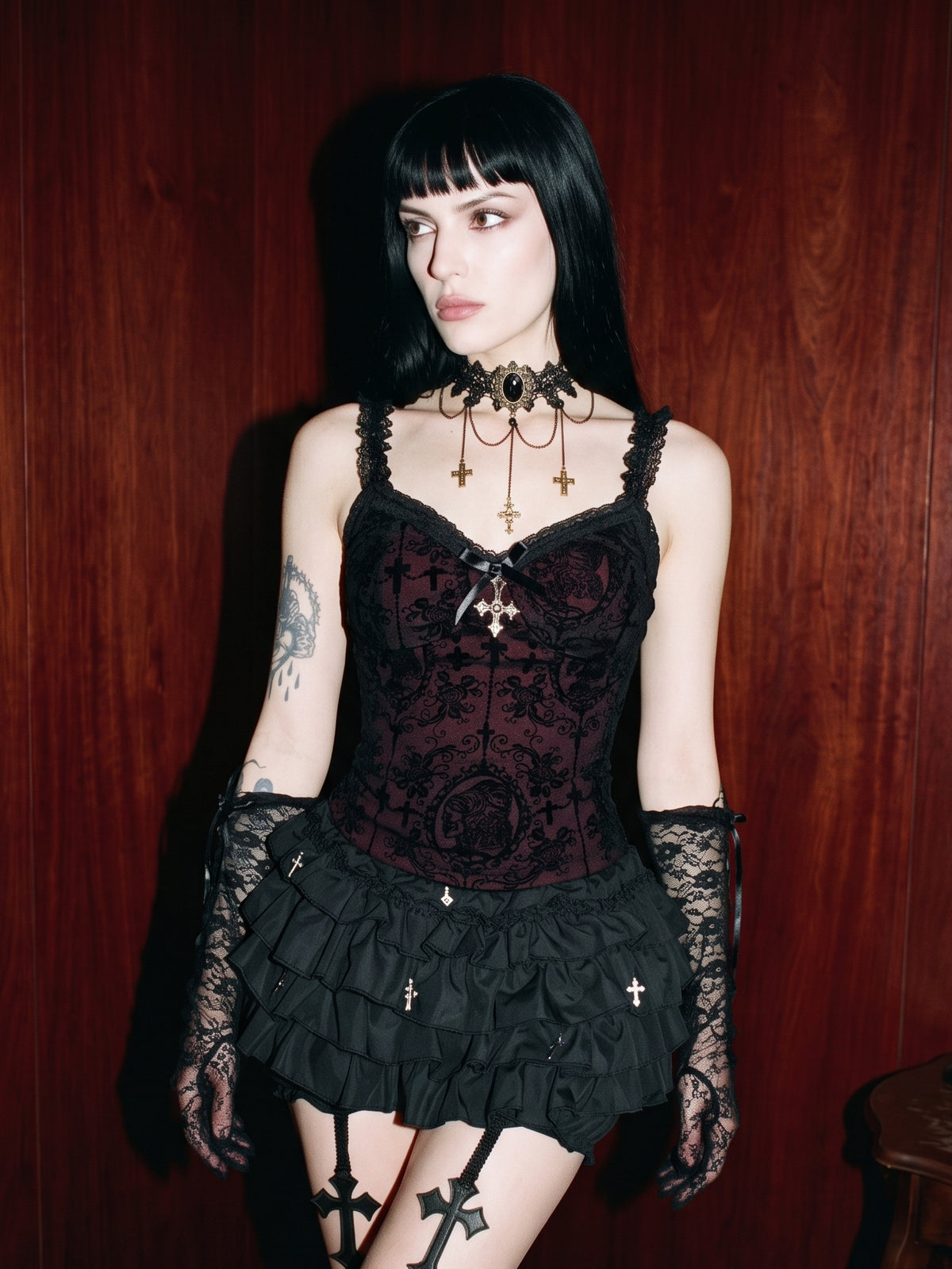 Gothic Lace Print Corset Tank Top
