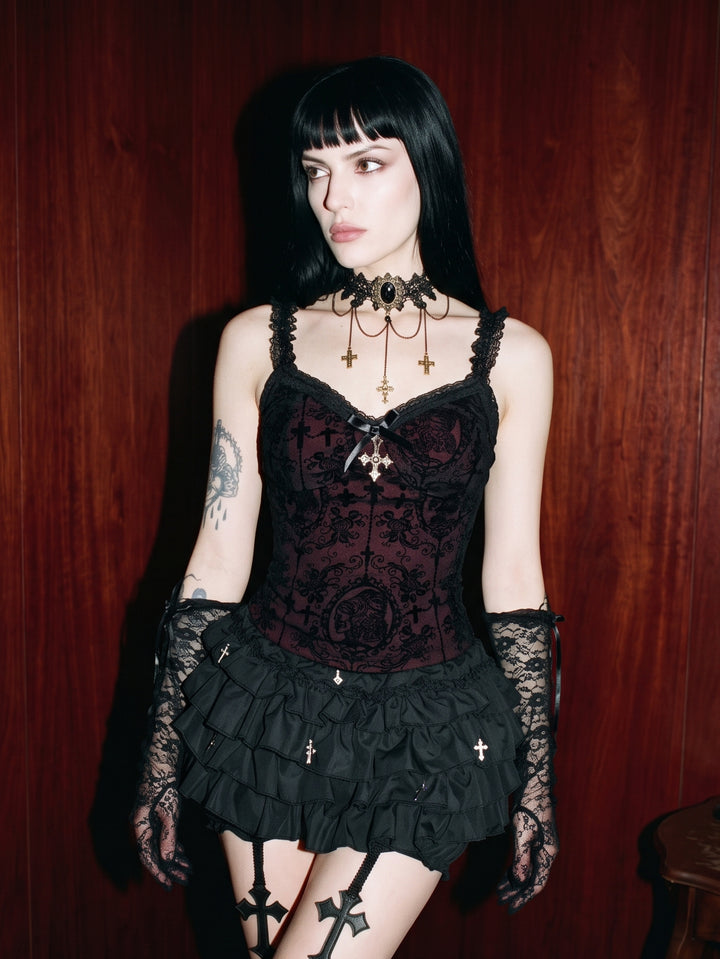 Gothic Lace Print Corset Tank Top