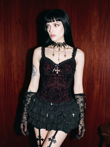 Gothic Lace Print Corset Tank Top