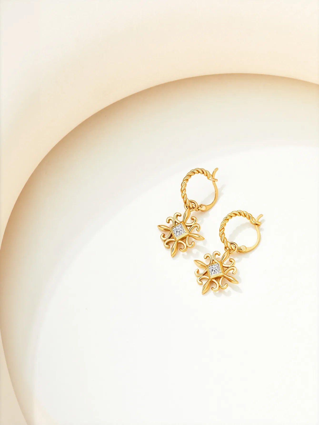 Vintage Twisted Gold Hoop Dangle Earrings
