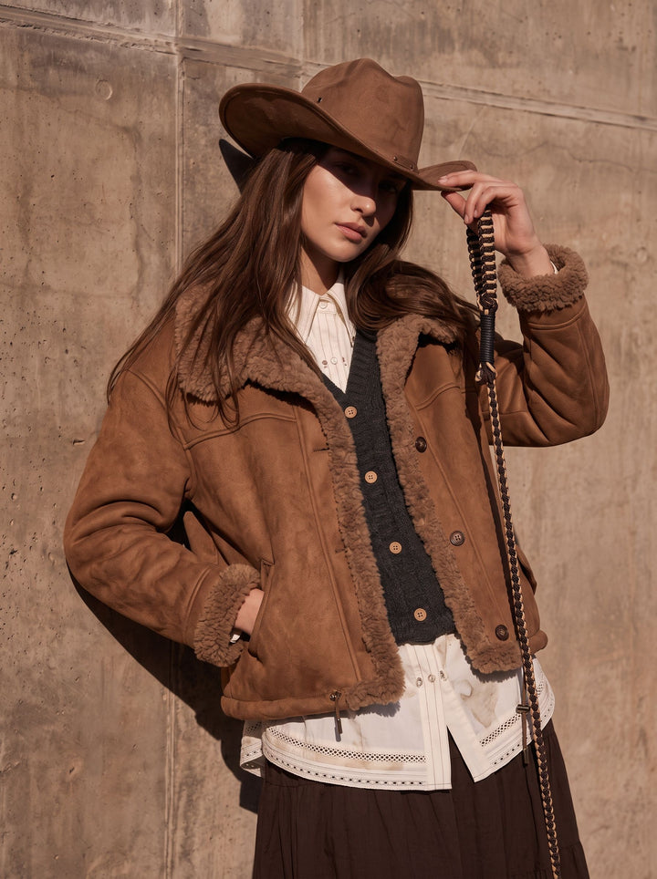 Cozy Faux Suede Sherpa Jacket