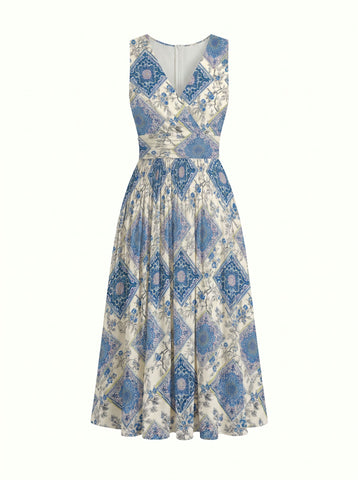 CORINNE
Floral Print V Neck A Line Midi Dress