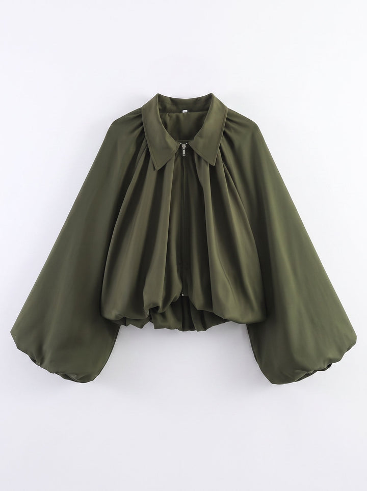 Oversized Pleated Zip Up Jacket