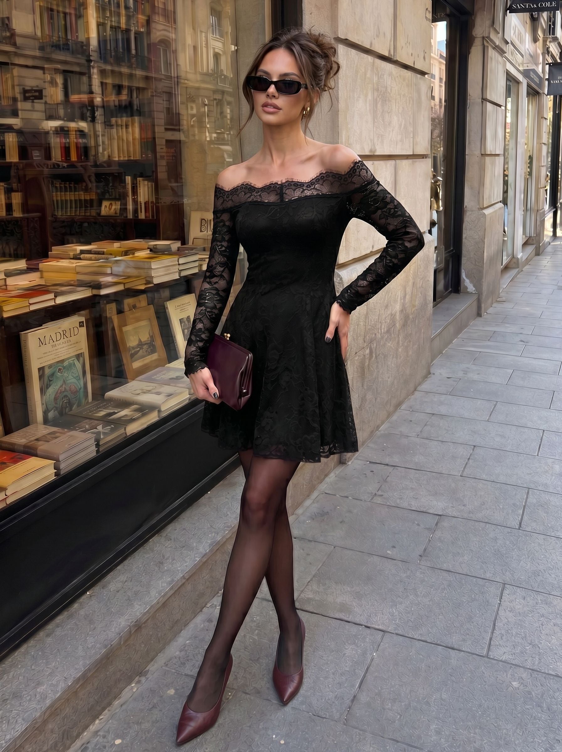 Elegant Off Shoulder Lace Mini Dress