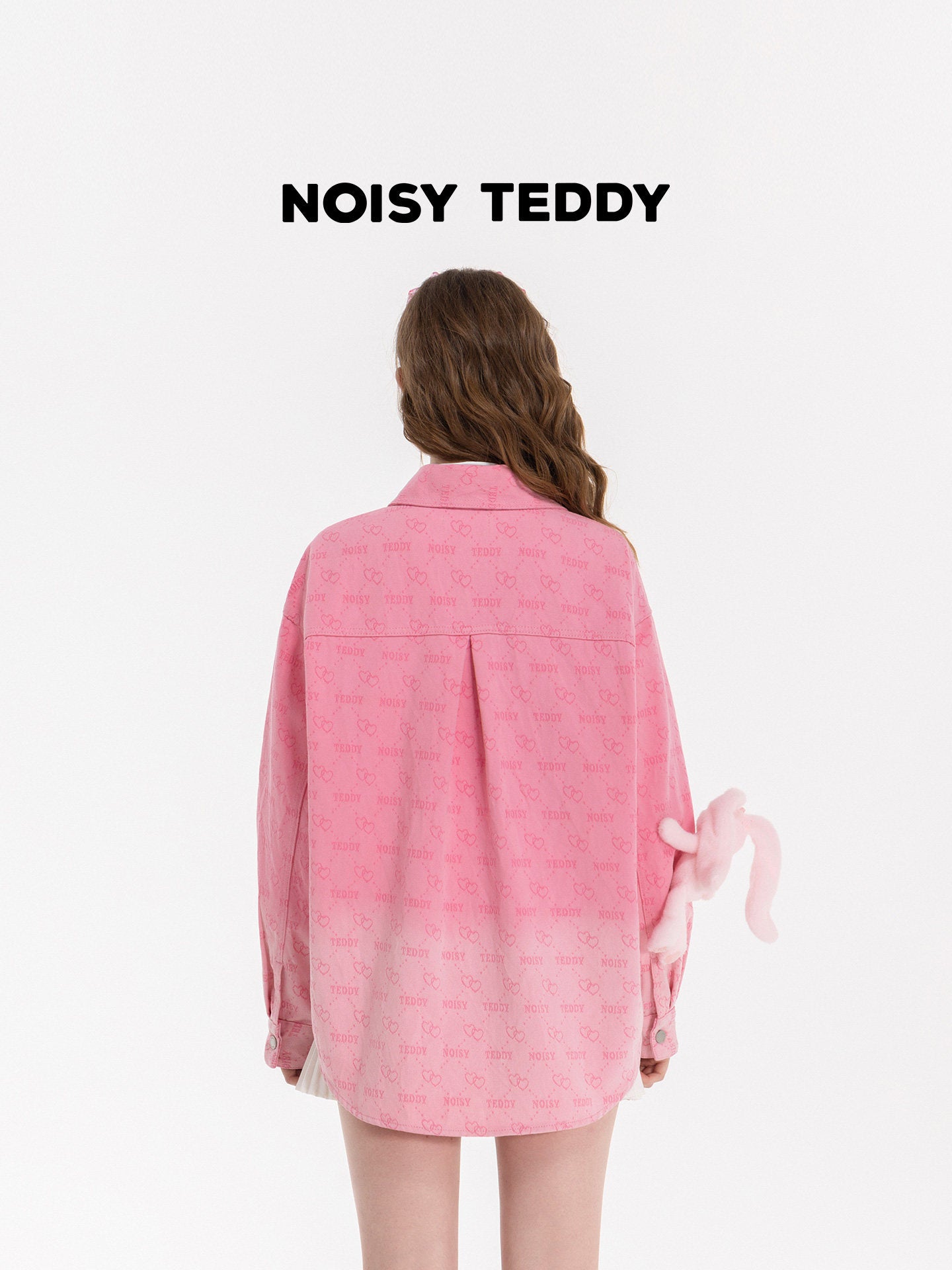 Cute Pink Heart Print Button Shirt