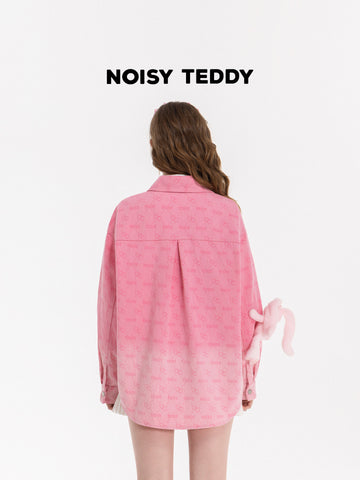 Cute Pink Heart Print Button Shirt