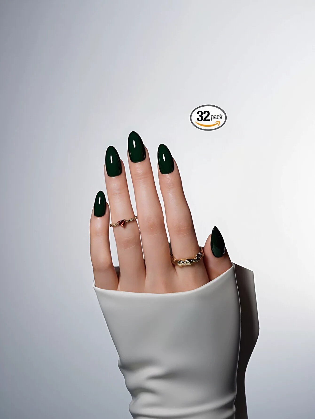Glossy Dark Green Almond Press On Nails