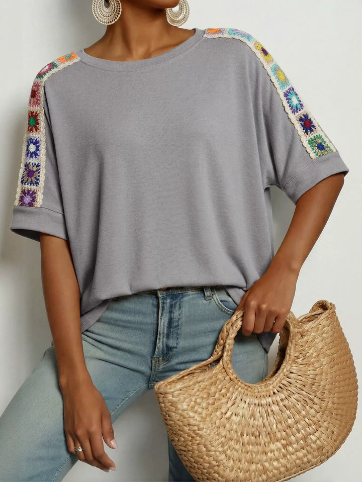 Crochet Trim Casual T-Shirt
