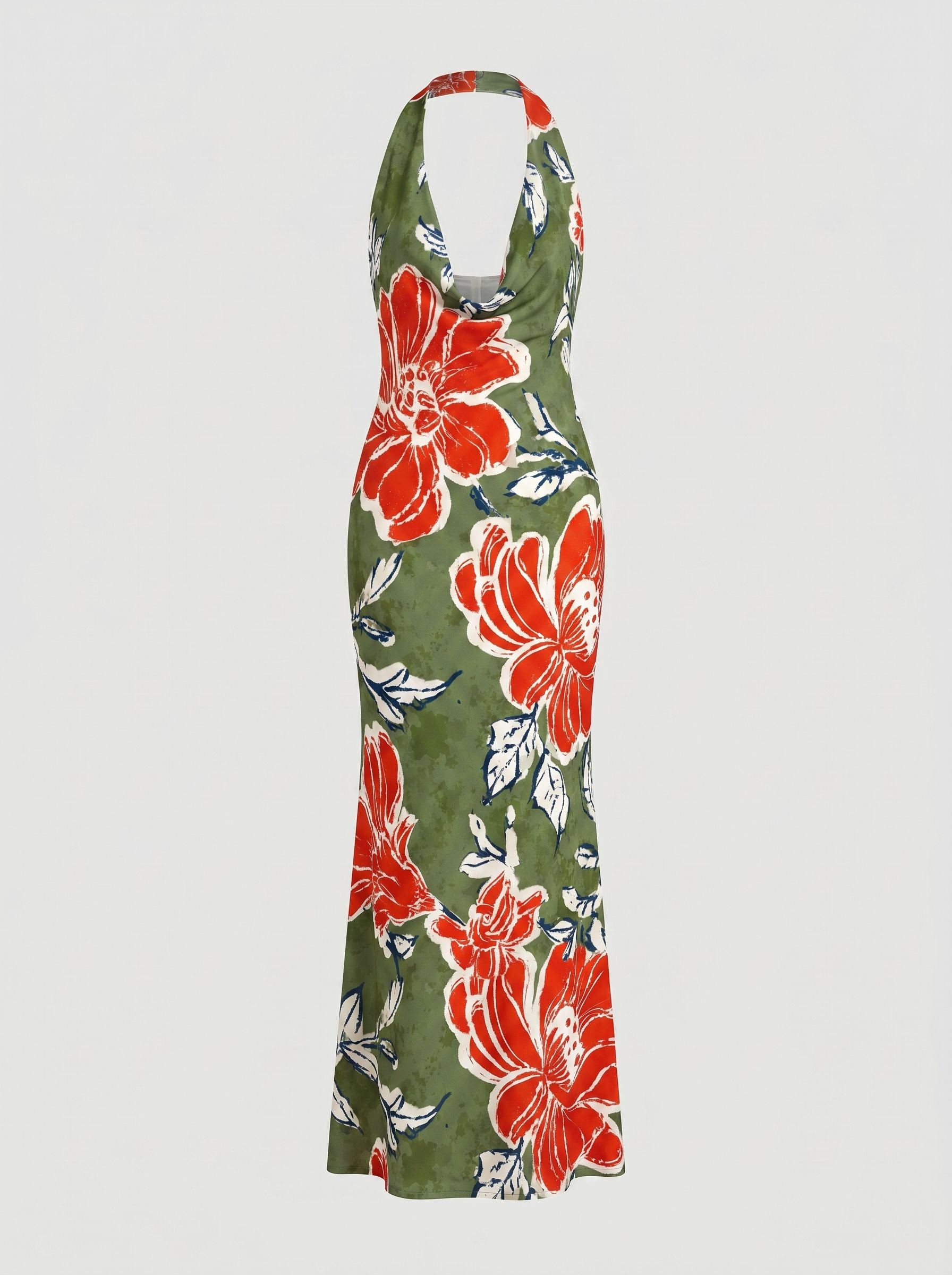 LILA Floral Print Cowl Neck Bodycon Midi Dress