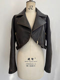 Distressed Cropped Faux Leather Moto Jacket