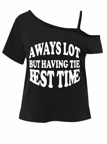 Cold Shoulder Graphic Print T-Shirt