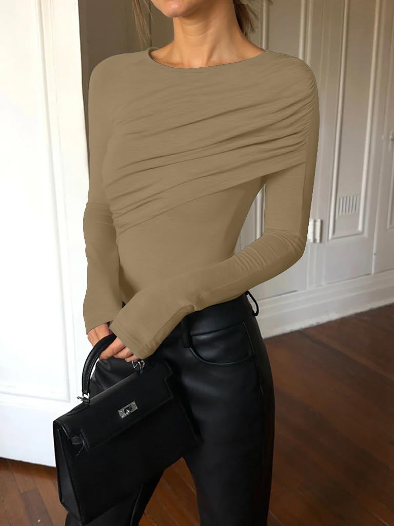 Ruched Slim Fit Long Sleeve Tee