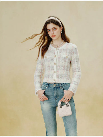 Elegant Tweed Texture Button Cardigan