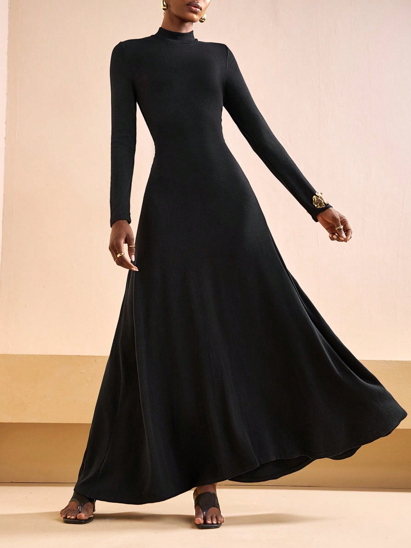 Elegant Lace Back Mock Neck Dress