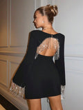 Backless Rhinestone Fringe Party Dress