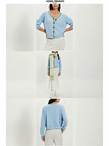 Cropped Varsity Trim Knit Cardigan