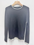 Contrast Trim Ribbed Knit Pullover