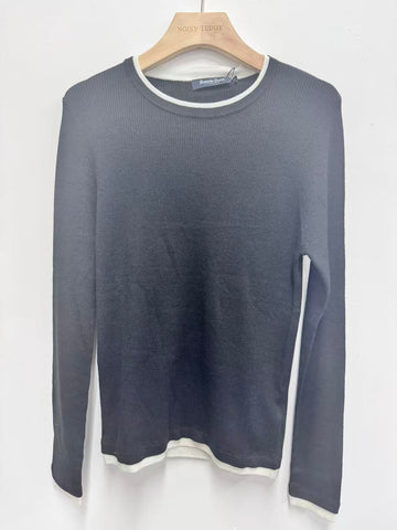 Contrast Trim Ribbed Knit Pullover
