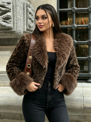 Luxurious Leopard Print Faux Fur Coat