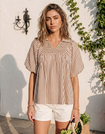 Casual Striped Puff Sleeve Chiffon Blouse