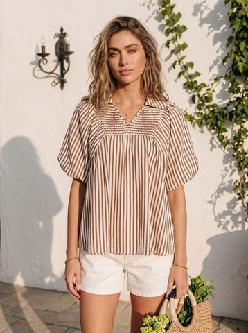 Casual Striped Puff Sleeve Chiffon Blouse