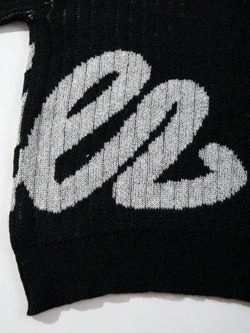 Oversized Graphic Collared Knit Sweater