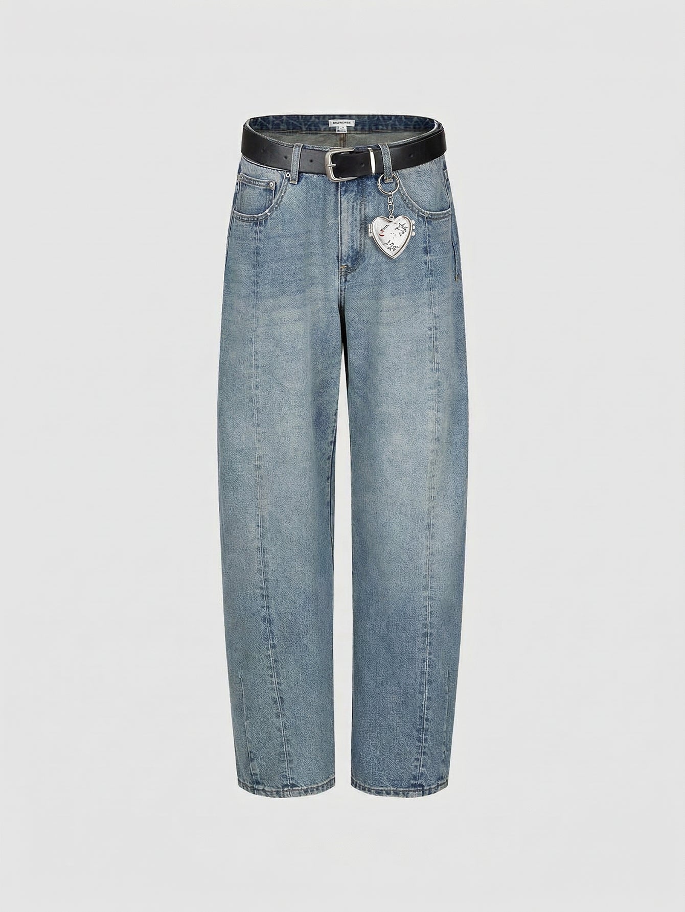 Urban Revivo Belted Barrel Leg Jeans-Blue