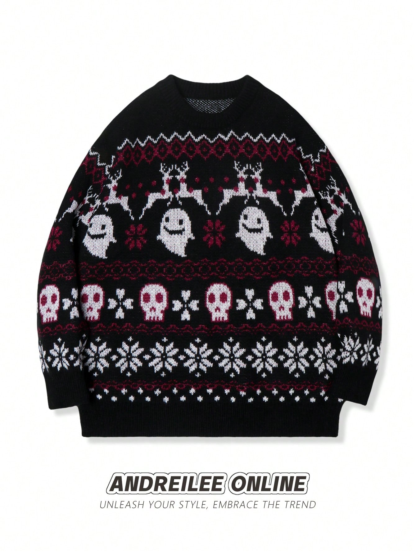 Spooky Holiday Skull & Snowflake Knit Christmas Sweater