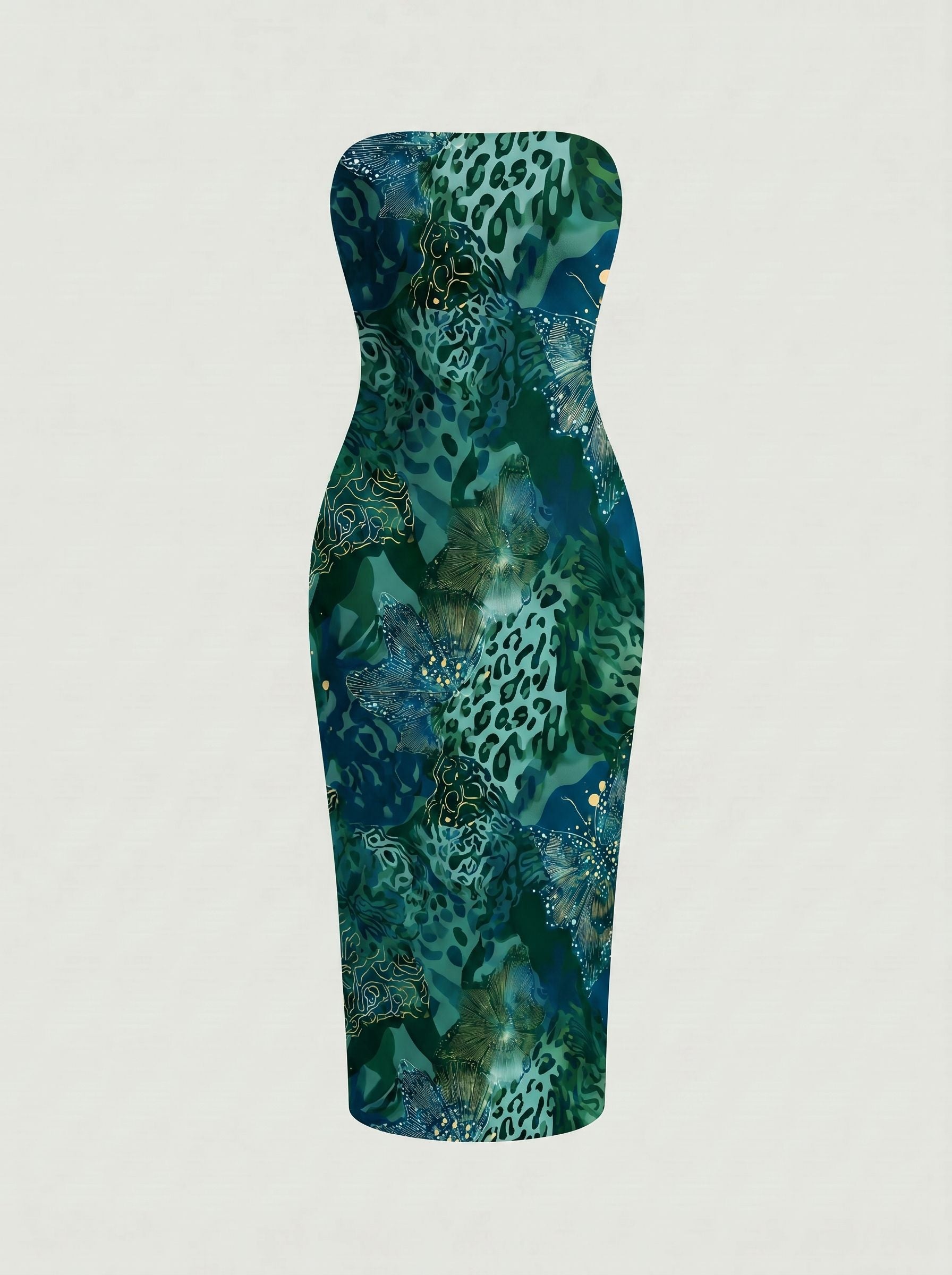 MAIA Floral Print Strapless Sheath Midi Dress