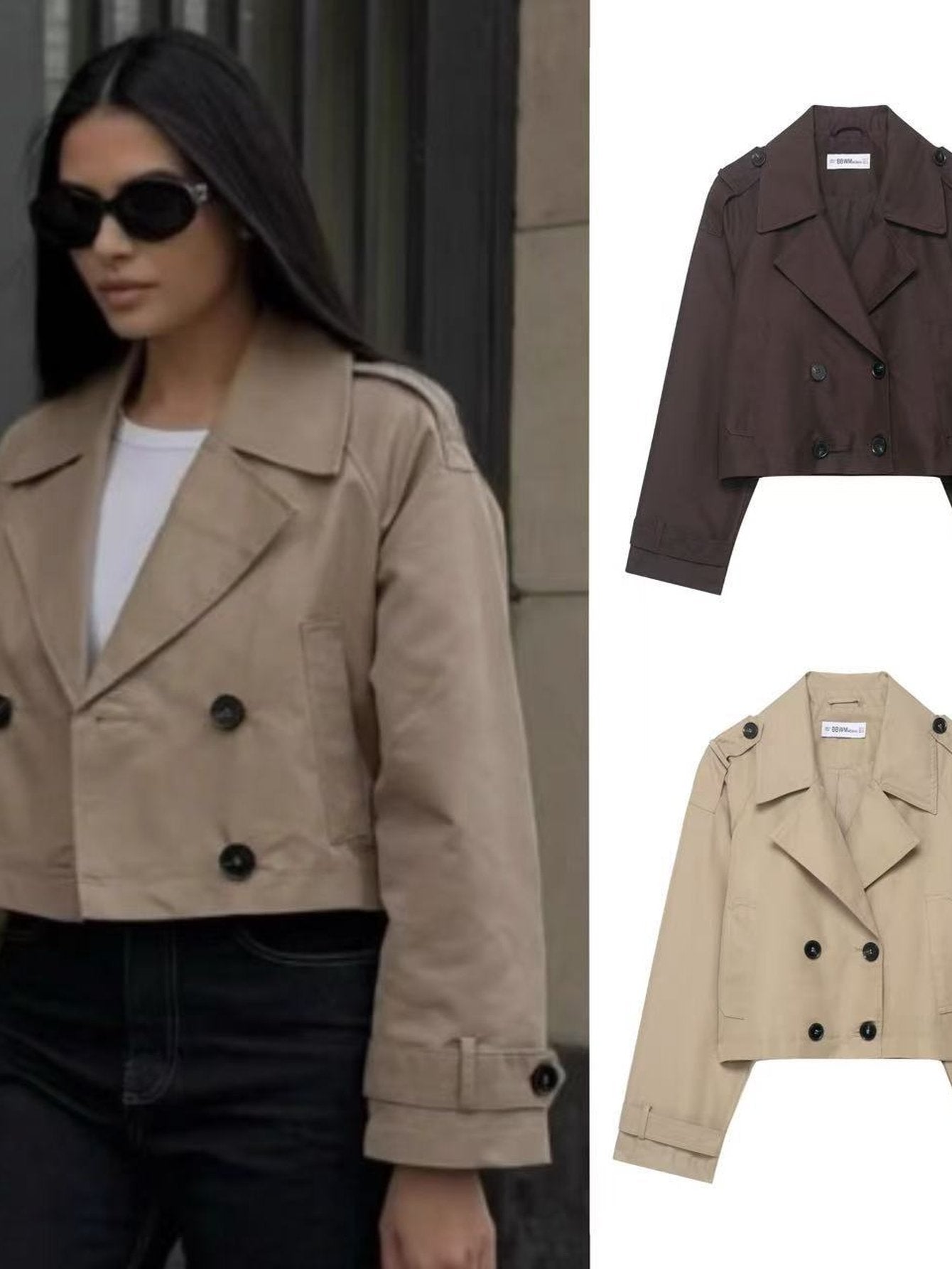 Double Breasted Cropped Trench Coat