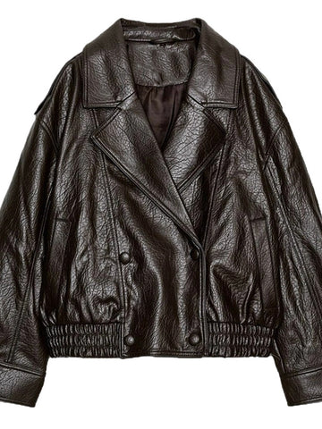 Oversized Faux Fur Collar Leather Jacket