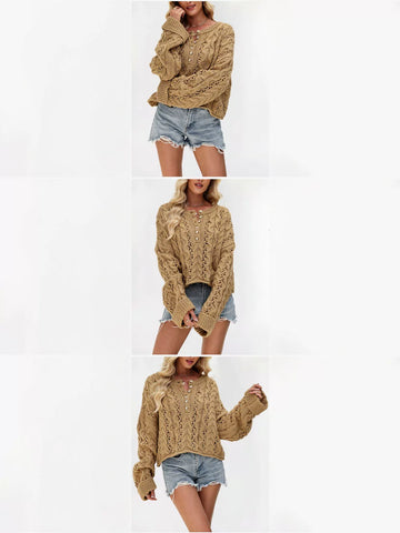 Cozy Button Cable Knit Sweater