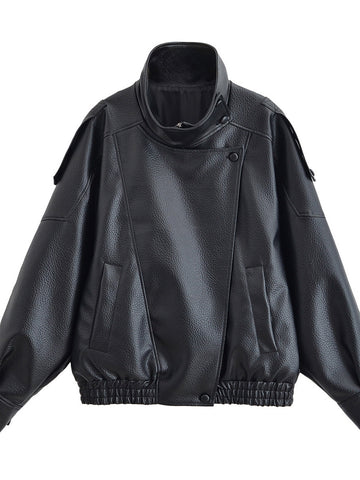 Oversized Vegan Leather Bomber Jacket